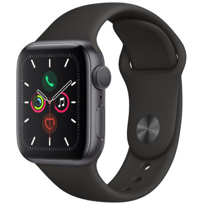 apple watch series 5 - 44mm - gps - mat nhom, day cao su den