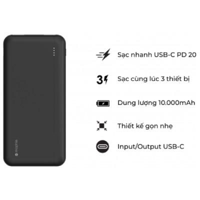 Sạc dự phòng Mophie Essentials 10.000mAh PD20W 2 USB-A 1 USB-C