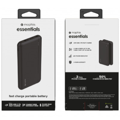 Sạc dự phòng Mophie Essentials 10.000mAh PD20W 2 USB-A 1 USB-C