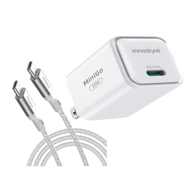 Combo Cốc sạc nhanh Innostyle Minigo Gan II USB-C PD/PPS 30W và Cáp Innostyle PowerFlex C to C