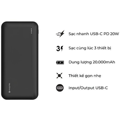 Pin dự phòng Mophie Essentials 20.000mAh PD20W 2 USB-A 1 USB-C