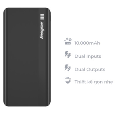 Sạc dự phòng Energizer 10.000mAh / 3.7V Li-Polymer-UE10054BK
