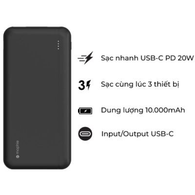 Pin dự phòng Mophie Essentials 10.000mAh PD20W 2 USB-A 1 USB-C