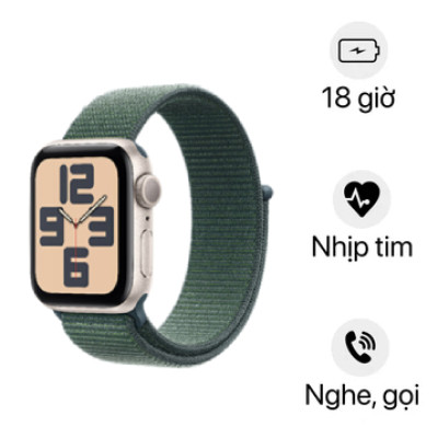Apple Watch SE 2 2024 - 40mm - GPS - Viền nhôm, dây quấn thể thao | Chính hãng VN/A