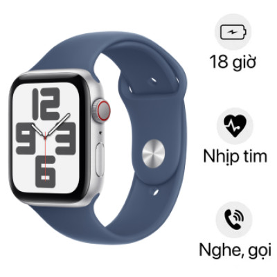 Apple Watch SE 2 2024 - 44mm - LTE - Viền nhôm, dây cao su | Chính hãng VN/A