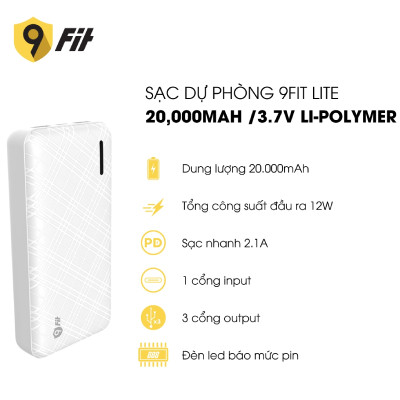 Pin dự phòng 9Fit Lite 20.000mAh /3.7V Li-Polymer - 9PL20K03
