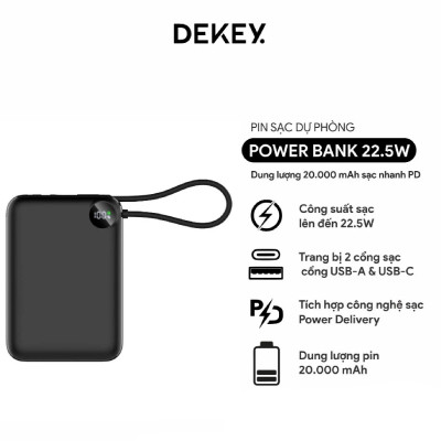 Pin Dự Phòng DEKEY Power Pioneer 20.000mAh USB-C PD Power Bank 22.5W kèm cáp Type-C