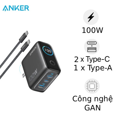 Củ Sạc Anker 2C1A 100W có màn hình LED kèm cáp USB-C B121B