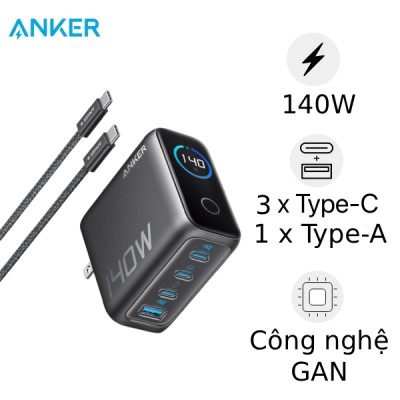 Củ sạc Anker Zolo 3C1A 140W kèm cáp USB-C B2697