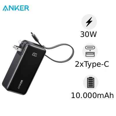 Pin dự phòng Anker 10000mAh 30W tích hợp cáp USB-C có chân cắm A1637
