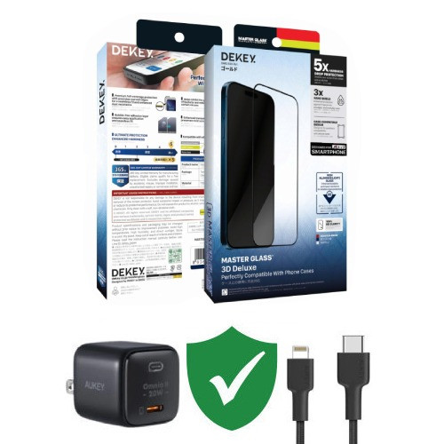 Combo VIP iPhone 14 cũ (Cốc 20W+Cáp C to L Aukey+Dán DEKEY+VIP 1 đổi 1 12 Tháng)