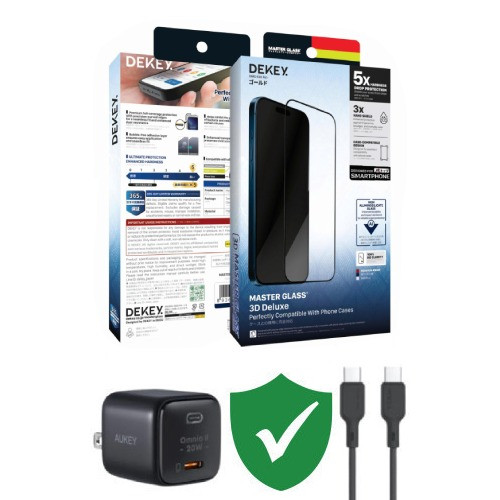 Combo VIP iPhone 15 Pro cũ (Cốc 20W+Cáp C to C Aukey+Dán DEKEY+VIP 1 đổi 1 12 Tháng)