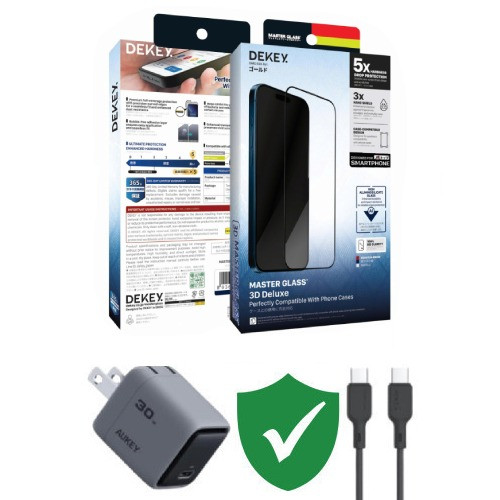 Combo VIP iPhone 16 cũ (Cốc 30W+Cáp C to C Aukey+Dán Dekey+VIP 1 đổi 1 12 Tháng)