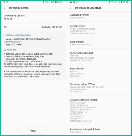 galaxy s9 cap nhat ban va bao mat dau tien thang 3 2018 hinh anh 3