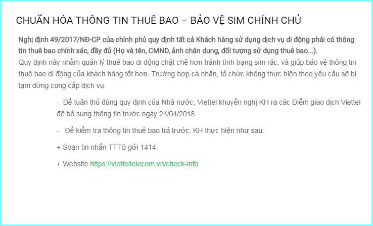 viettel thong bao khoa mọt chieu voi thue bao khong cung cap day du thong tin