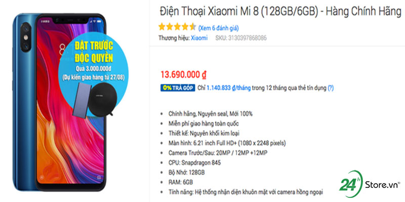 xiaomi mi 8 lang le ban chinh hang tai viet nam voi gia loan lac 2