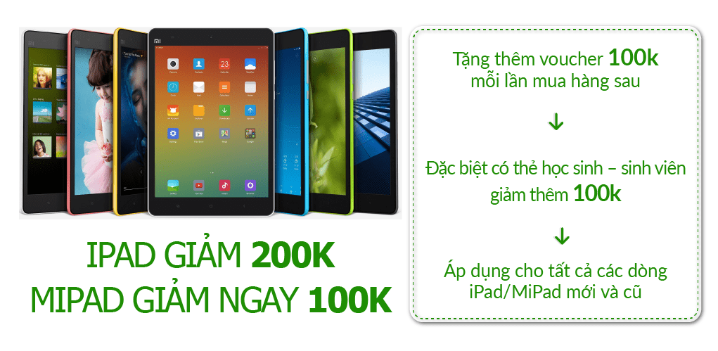 chuong trinh uu dai tuu truong-mipad/ipad giam 400k-chi 2 ngay duy nhat