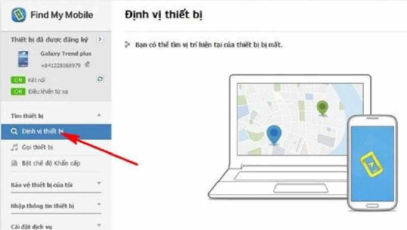 Tiến hành tìm điện thoại Samsung bị mất cach tim dien thoai sam sung bi mat