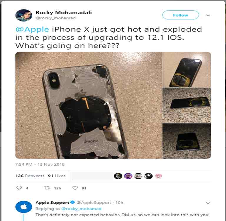 Thật hư iPhone X phát nổ khi đang cập nhật iOS 12.1 apple dieu tra vu viec iphone x phat no khi dang cap nhat ios 12.1