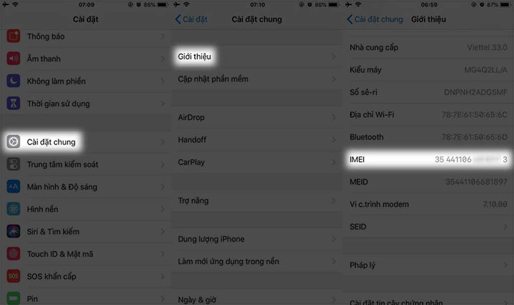 hướng dẫn lấy imei trên iphone