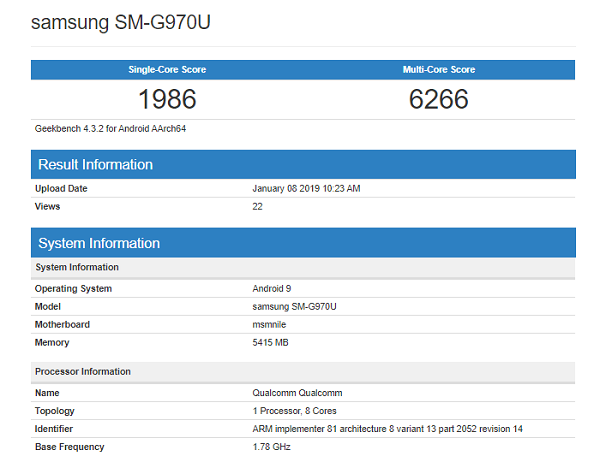 lo dien cau hinh samsung galaxy s10 lite tren geekbench 