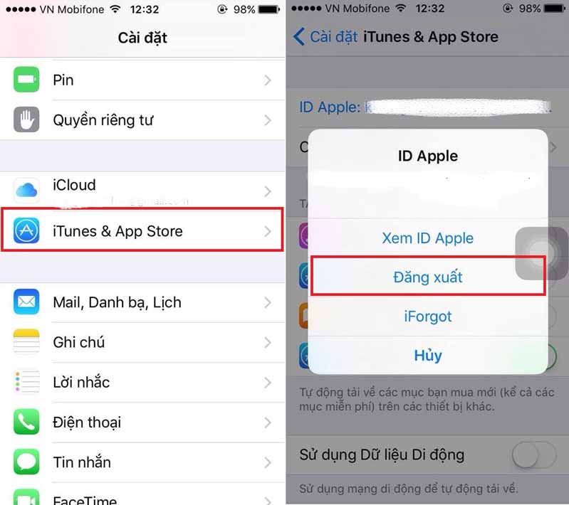Cách khắc phục lỗi iPhone không tải được ứng dụng trên Appstore bằng cách Đăng xuất Apple ID  