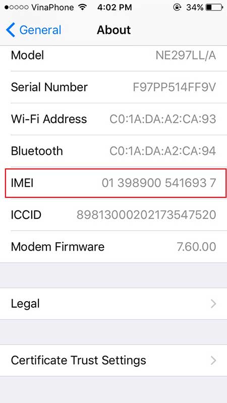 bang ma imei kiem tra xuat xu dien thoai iphone anh 2