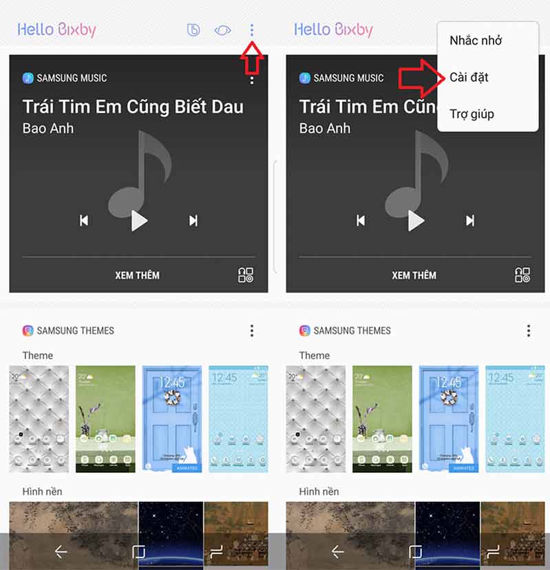 Bước 2: Để có thể tắt Hello Bixby trên Samsung S8, S8 Plus, bạn chọn biểu tượng dấu ba chấm dọc (setting) và sau đó cài đặt Lam the nao de tat tro ly ao Hello Bixby tren may Samsung Galaxy hinh 4