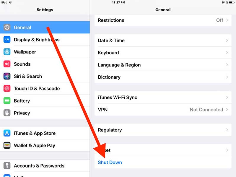 Vào mục Cài đặt (Settings) -> General. khong con nut home thi cach tat nguon ipad pro 2018 nhu the nao anh 3