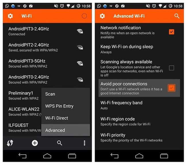 Chủ động tránh kết nối với những kết nối wifi có tín hiệu kém lam the nao de tang tin hieu wifi tren thiet bi cua android