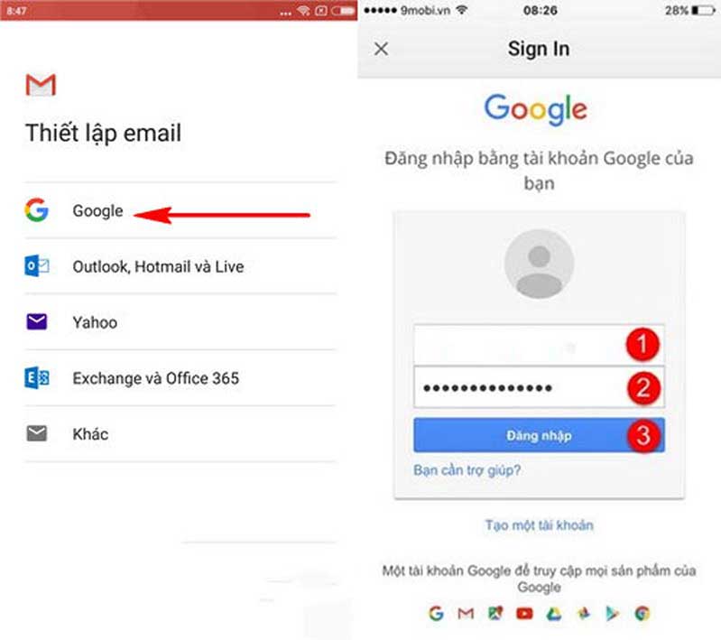 Nhập mật khẩu để đăng nhập Gmail