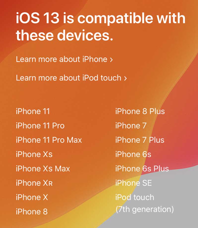 danh sách các thiết bị có thể nâng cấp lên iOS 13