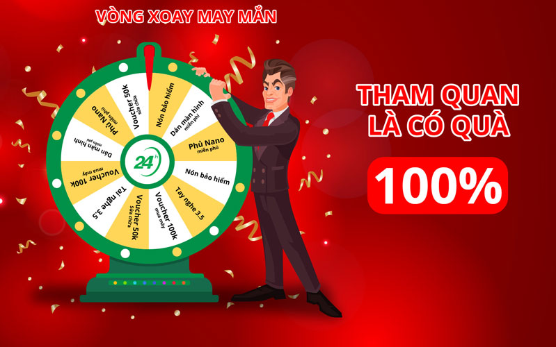tham gia vòng xoay may mắn khi tham quan 24hstore