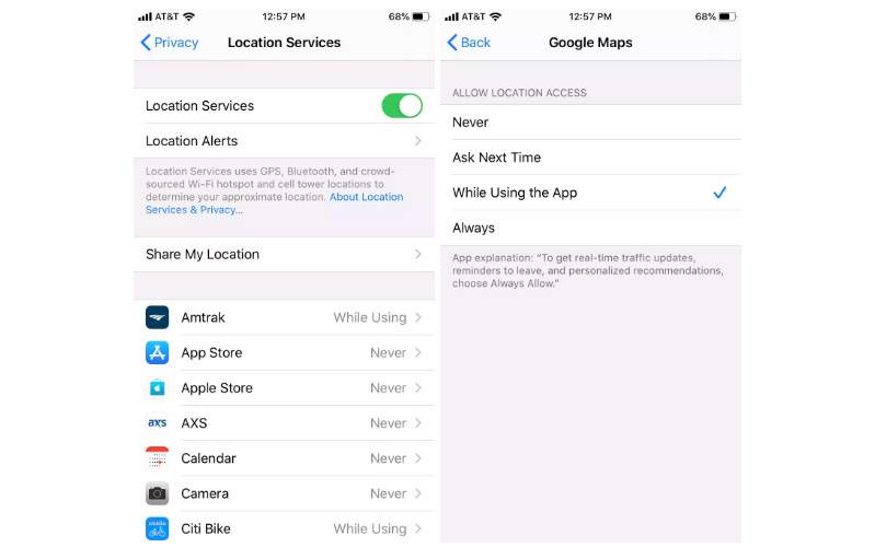 Cách bật chức năng định vị cho điện thoại iPhone iOS 12 trở về trước