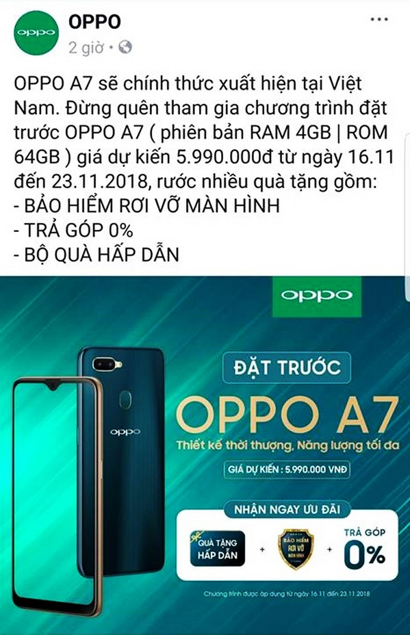 OPPO A7 sẽ có mặt tại Việt Nam giá dưới 6 triệu đồng oppo a7 chính thức xuất hiện tại việt nam