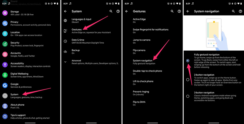 kích hoạt tính năng cử chỉ trên android q