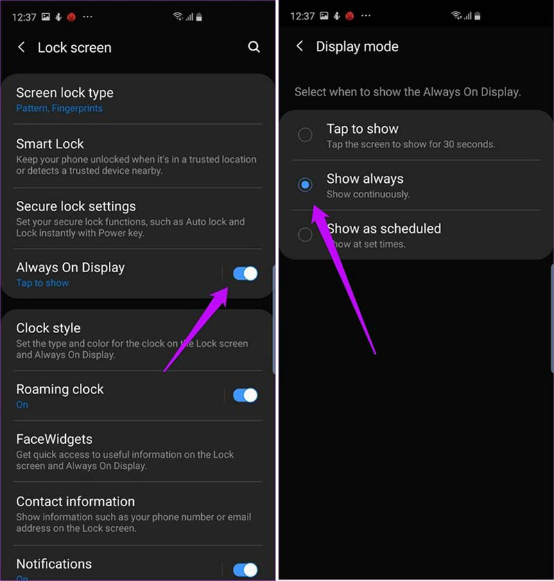 13 thủ thuật cần biết về Samsung Galaxy S10 Plus thiết lập màn hình luôn hiển thị trên s10