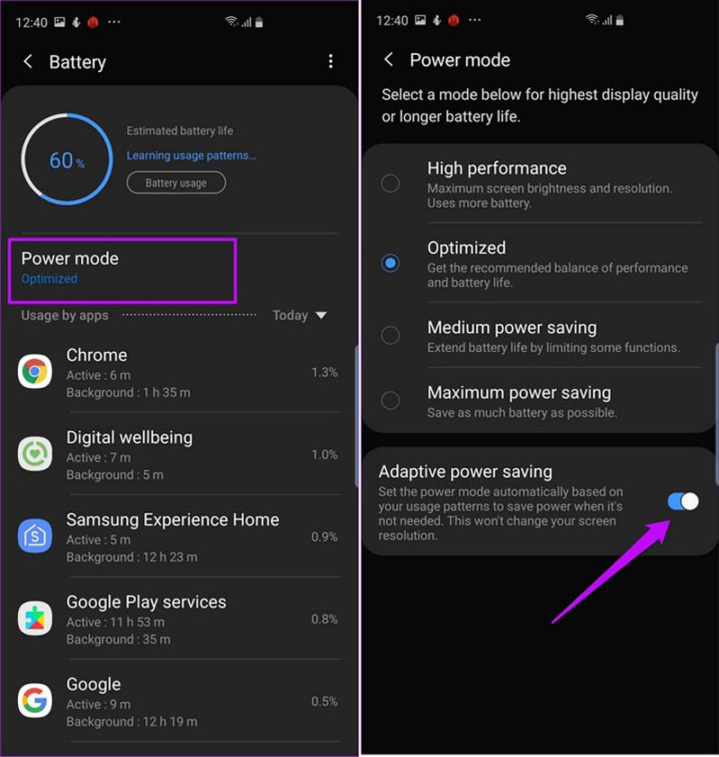 13 thủ thuật cần biết về Samsung Galaxy S10 Plus điều chỉnh năng lượng thích ứng