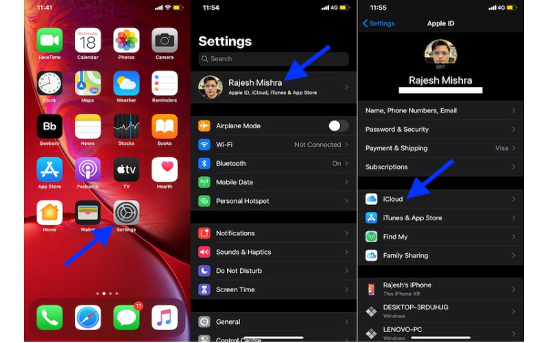Vào profile và chọn iCloud