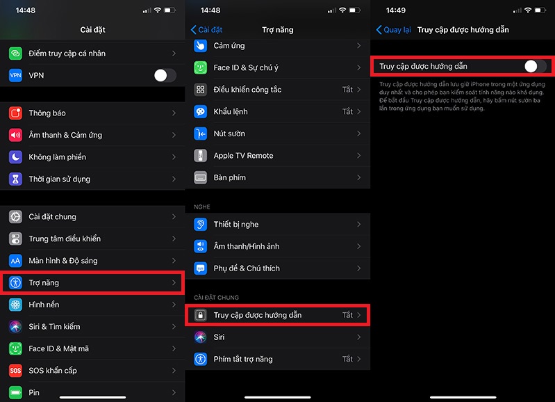 thiết lập chức năng khóa vuốt chạm trên ios