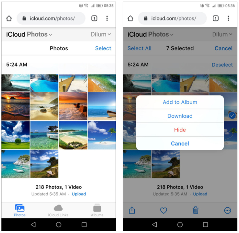 Thao tác ảnh đăng nhập bằng iCloud trên Android