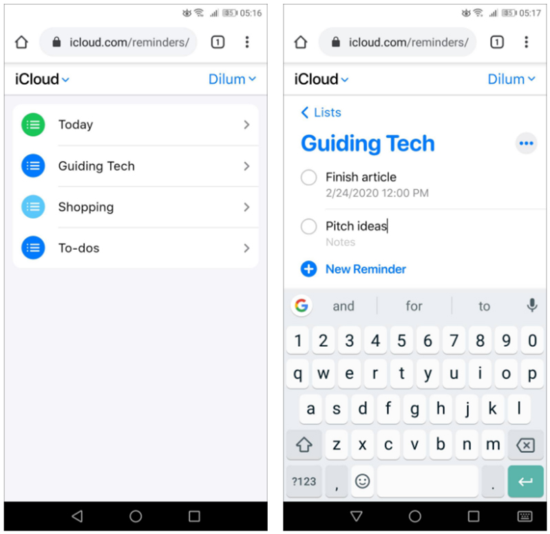 Lời nhắc trên iCloud 