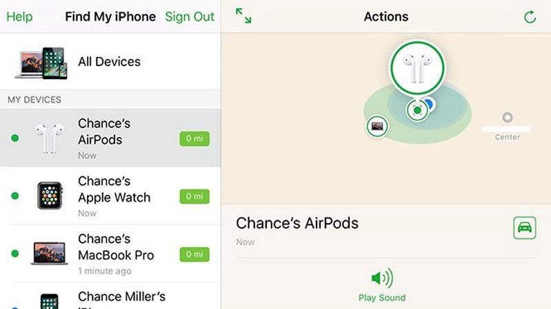 ứng dụng Find my iPhone để tìm kiếm airpods