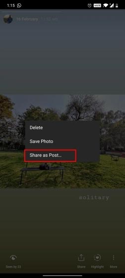 chia sẻ bài post lên story