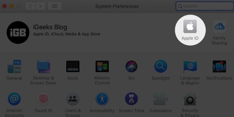 Bấm chọn vào ID Apple