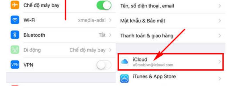 Bước 1 đồng bộ iCloud iPhone