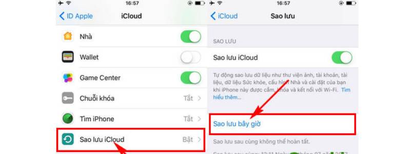 Bước 2 nhấn chọn sao lưu 