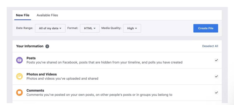 sao chép thông tin từ Facebook