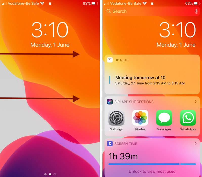 truy cập các widget trên iPhone