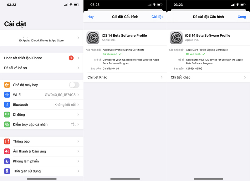 Nếu đã cập nhật iOS 13 trước đó, nhớ phải cài đặt profile